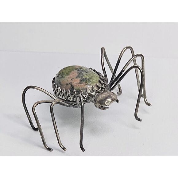 Vintage Sterling Silver & Oval Unakite Spider Brooch [Loose Stone] [Tested] - Picture 1 of 7